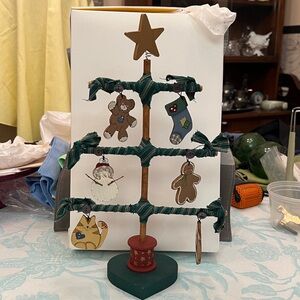 Hand Made Wooden Christmas Tree w Ornaments